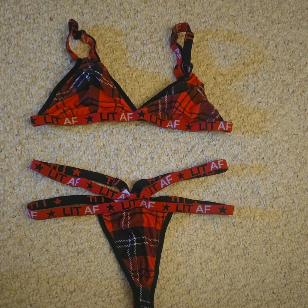 Red Plaid Exotic Dancewear 2 Piece